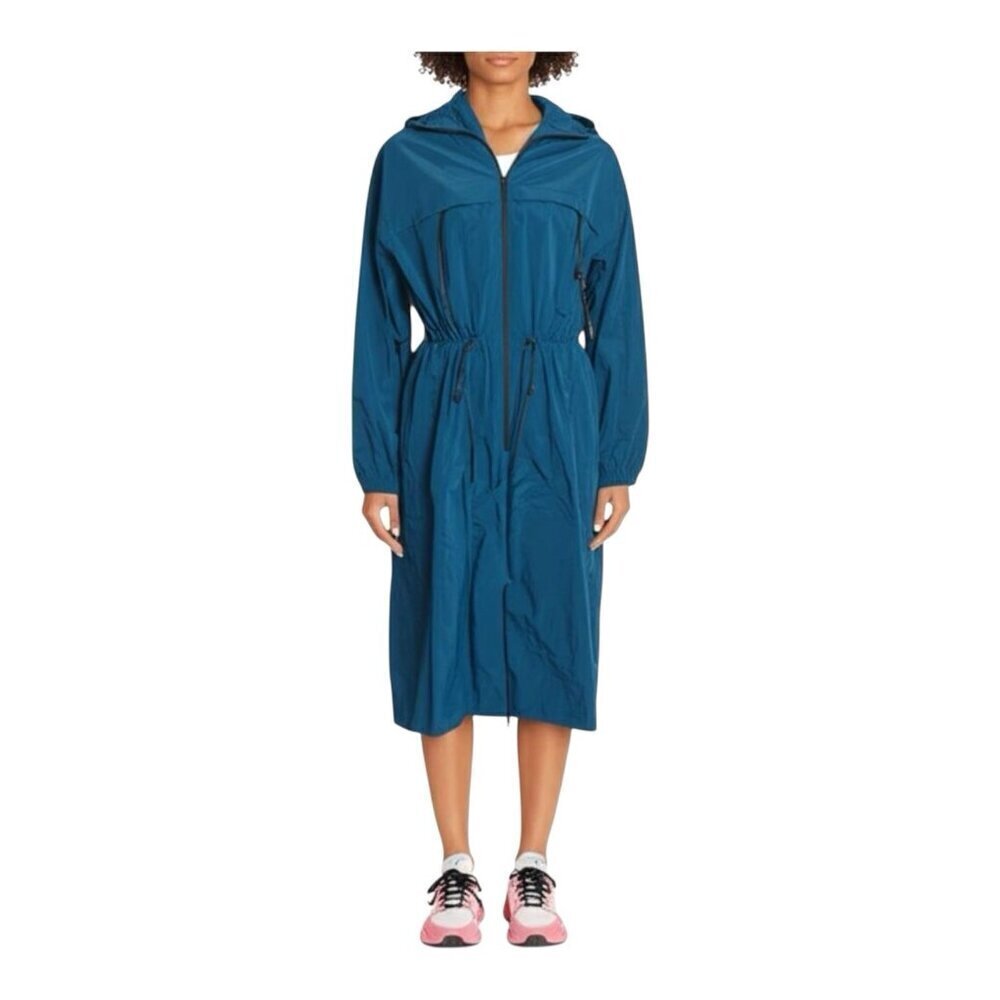Spiritual Gangster Natasha Full Zip Long Jacket Small Blue Oversized Trench Hood